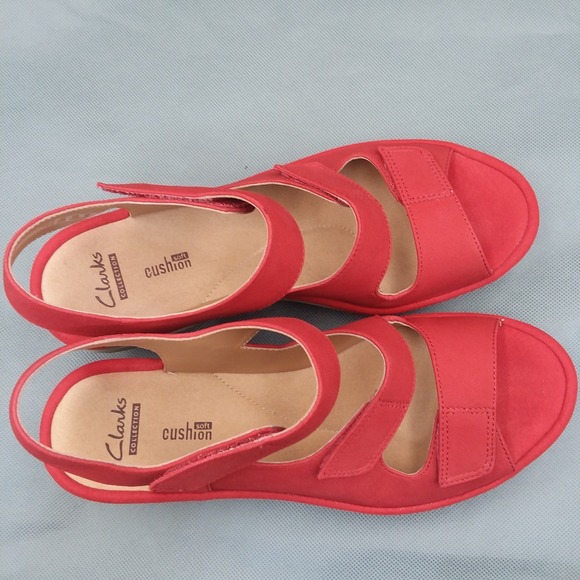 Clarks Reedly Juno Womens 7.5 Shoes Red Nubuck Strappy Platform Wedge Sandals - Picture 5 of 12